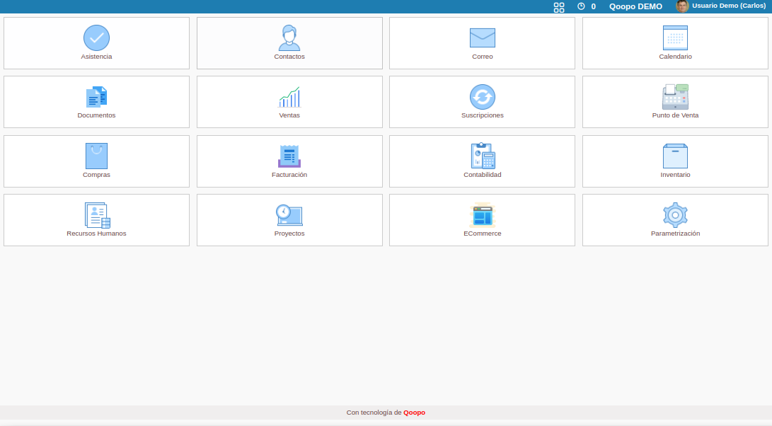 Interfaz de Qoopo ERP