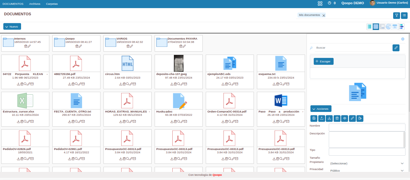 Captura de pantalla de Gestión Documental
